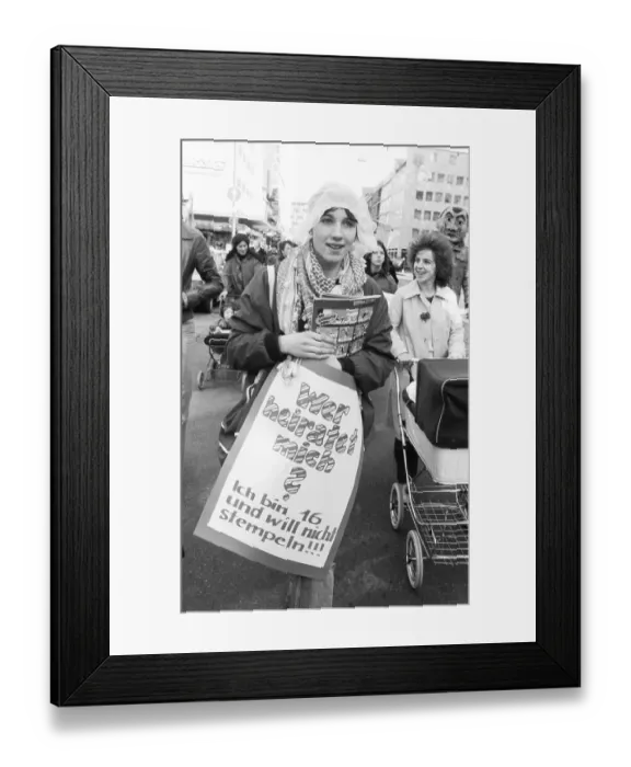 Framed Print : Equal pay was one of the main demands of woman at the International Women's Day demonstration in Duesseldorf