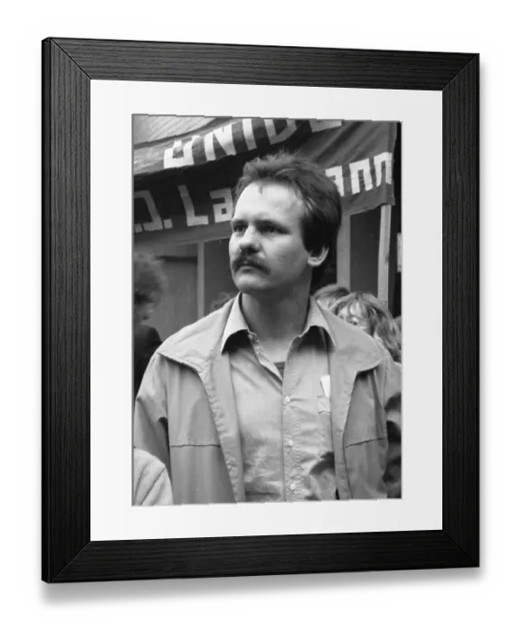 Framed Print : The Dortmund Regional Court's trial of train conductor Hans-Juergen Langmann was accompanied by protests from other
