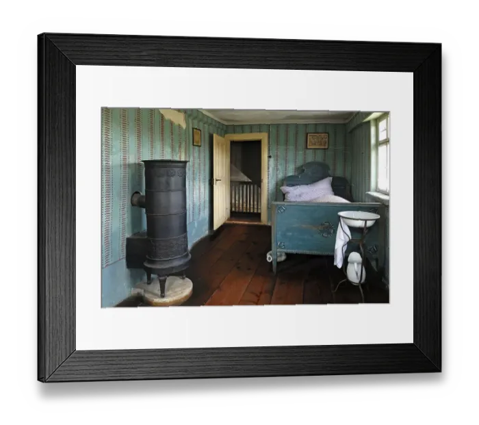 Framed Print : Discharge room with stove and bed 1911 Framed Print : Discharge room with stove and bed 1911