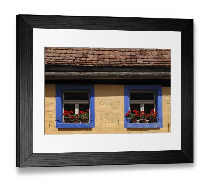 Framed Print : Window with geraniums on the Haeckerhaus built in 1717