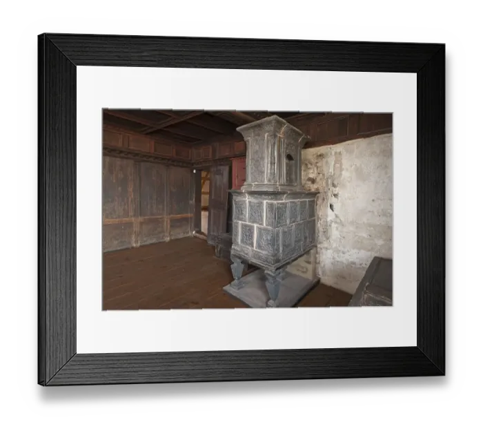 Framed Print : Tiled stove made of grafitted tiles Framed Print : Tiled stove made of grafitted tiles