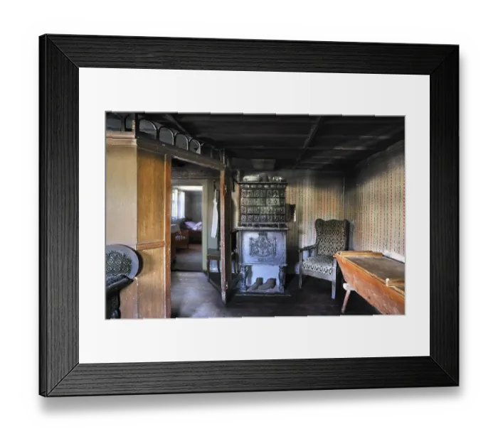 Framed Print : Parlour around 1900 with tiled stove in farmhouse built in 1772 Framed Print : Parlour around 1900 with tiled stove in farmhouse built in 1772