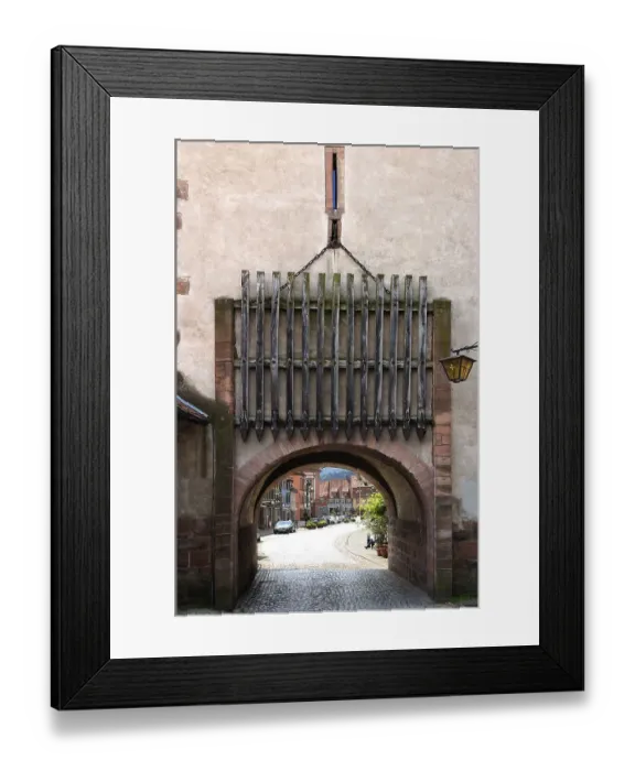 Framed Print : Upper gate tower of the Haigeracher Tor from the 17th century with wooden portcullis