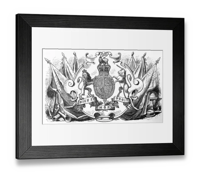 Framed Print : Emblem, England, inscription, Dieu et Mon Droit