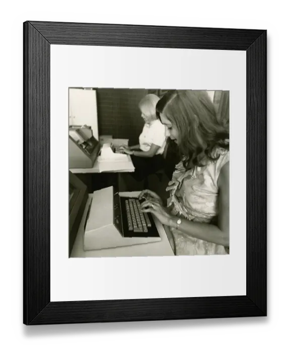 Framed Print : Data input, punching machines punch punch cards on which the commands are encrypted