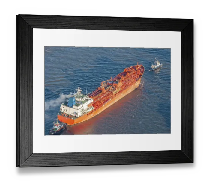 Framed Print : Aerial view of a tanker on the Elbe