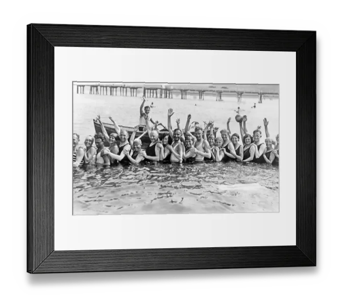 Framed Print : Bathing group on the beach, funny Framed Print : Bathing group on the beach, funny