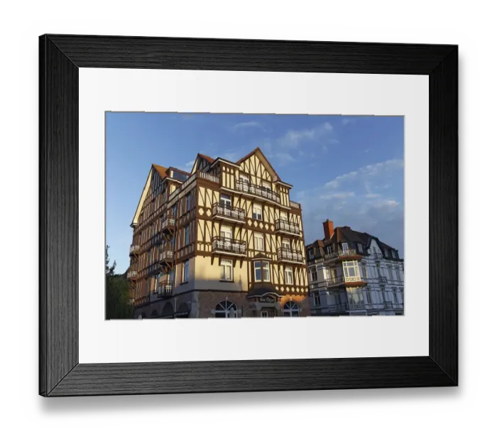 Framed Print : Holiday residence Beau Sejour, half-timbered building in Anglo-Norman style