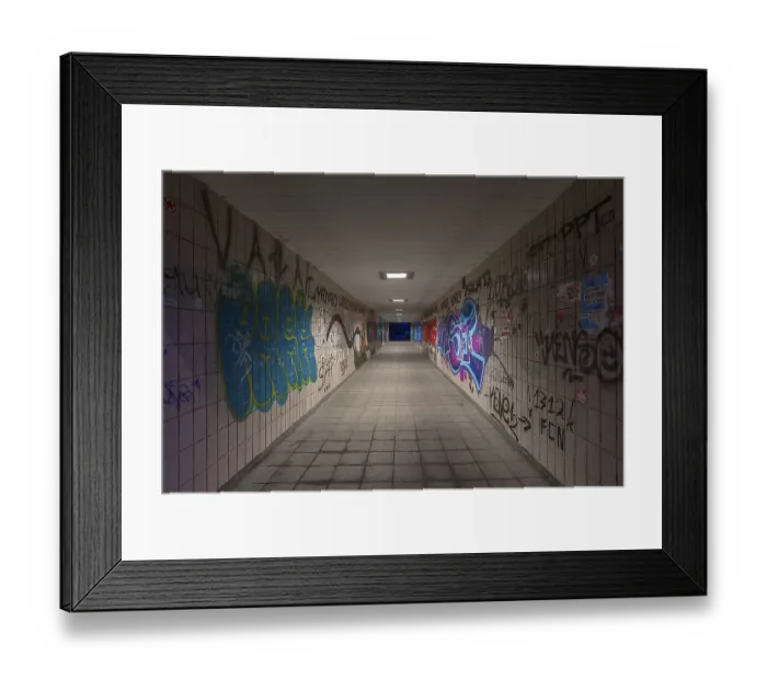 Framed Print : Pedestrian subway with graffiti on the walls
