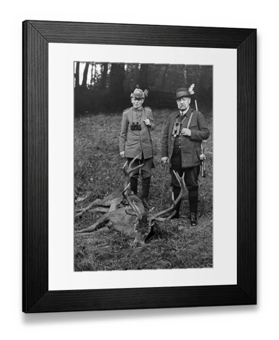 Framed Print : Paul von Hindenburg next to a shot stag Framed Print : Paul von Hindenburg next to a shot stag