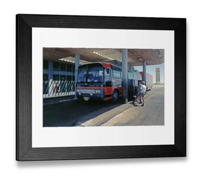 Framed Print : Coach at a petrol station, Libyan Desert