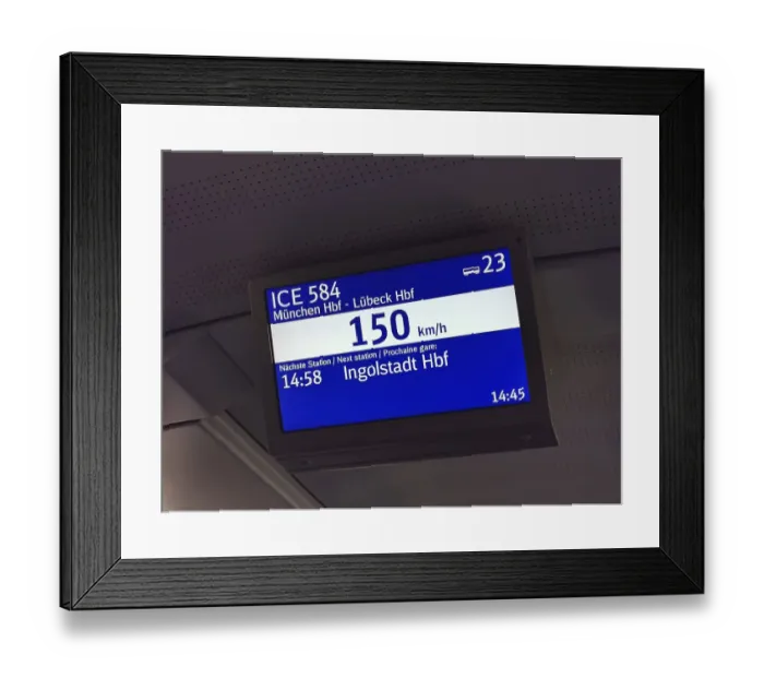 Framed Print : Screen in a Deutsche Bahn IC train Framed Print : Screen in a Deutsche Bahn IC train