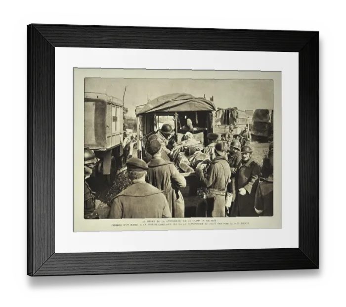 Framed Print : Transport by ambulance of wounded soldier by the Red Cross in Flanders during the First World War Framed Print : Transport by ambulance of wounded soldier by the Red Cross in Flanders during the First World War