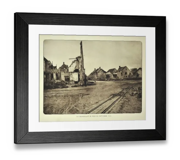 Framed Print : Soldier at the ruined Market Place at Pervijze in Flanders during the First World War