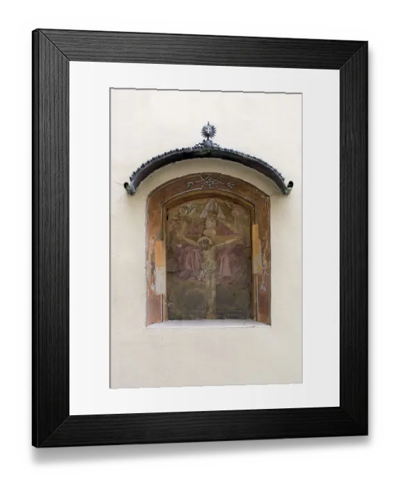 Framed Print : Religious oil fresco in a wall niche with canopy Framed Print : Religious oil fresco in a wall niche with canopy