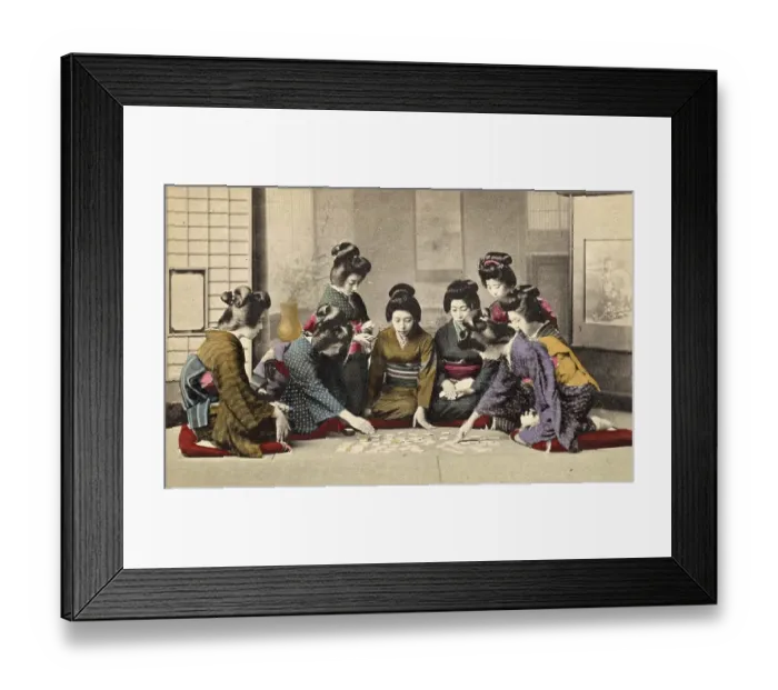 Framed Print : Girls playing Uta-Garuta, a Japanese card game whose cards are based on the poems of the anthology Hyakunin Isshu