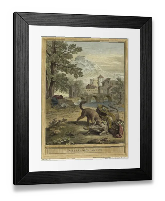 Framed Print : The Donkey and the Hound, a hunting dog attacked and brought down a donkey