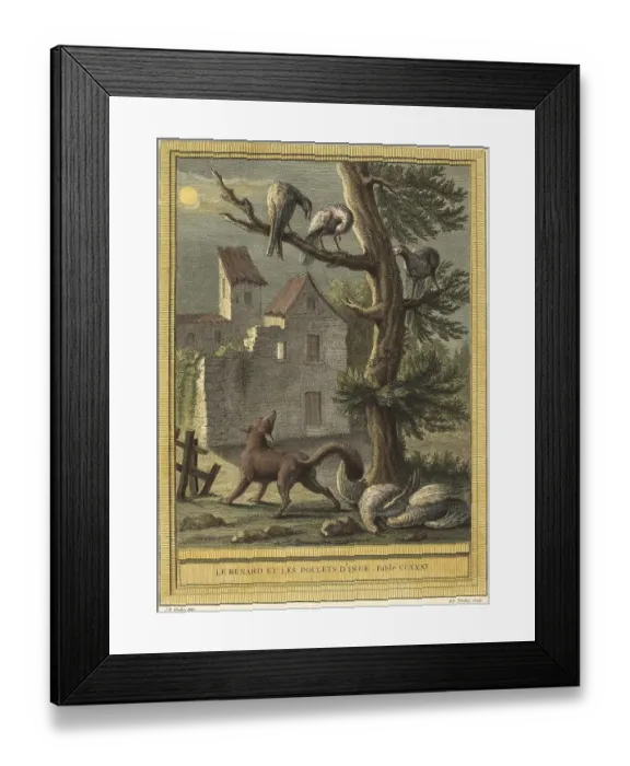 Framed Print : The Fox and the Chickens from India Taking Shelter in a Tree