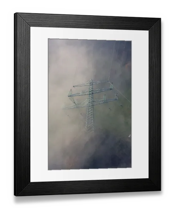 Framed Print : High-voltage pylon in the fog, electricity Framed Print : High-voltage pylon in the fog, electricity