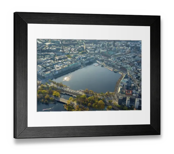 Framed Print : Aerial view autumn atmosphere over the Inner Alster Lake