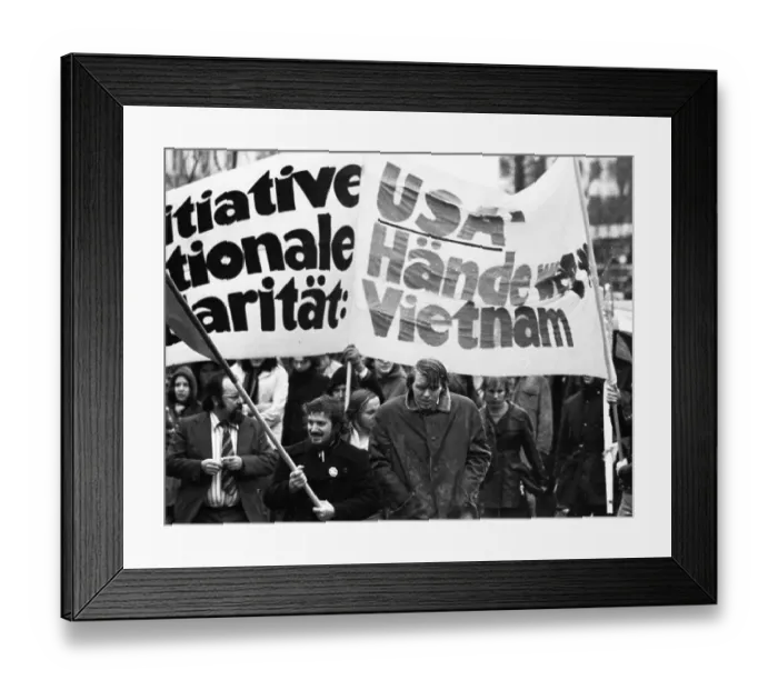 Framed Print : Against the war in Vietnam, supporters of the peace movement demonstrated in Essen