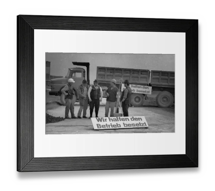 Framed Print : The workers and their union reacted to the employers of Seibel and Soehne a cement plant in Erwitte