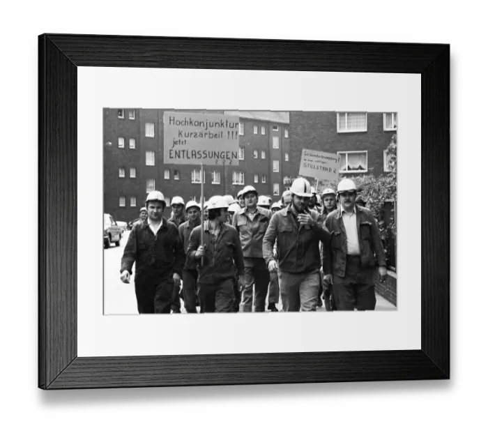 Framed Print : Steelworkers at the Thyssen works in Duisburg took to the streets out of concern for their jobs on 22