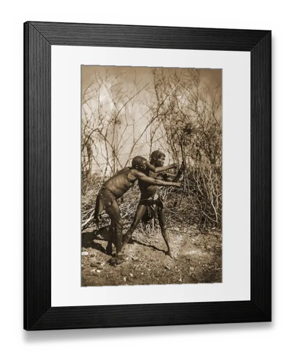 Framed Print : Two Bushmen hunting with bow and arrow Framed Print : Two Bushmen hunting with bow and arrow