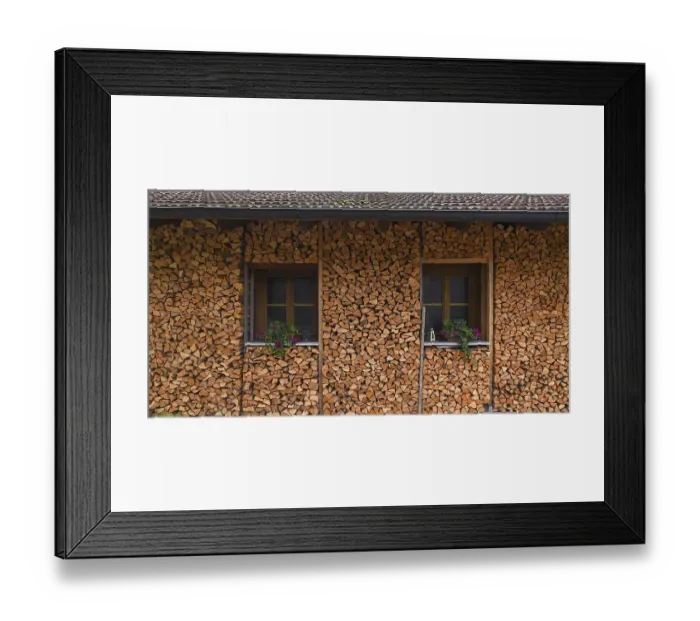 Framed Print : Window framed by the scalped firewood