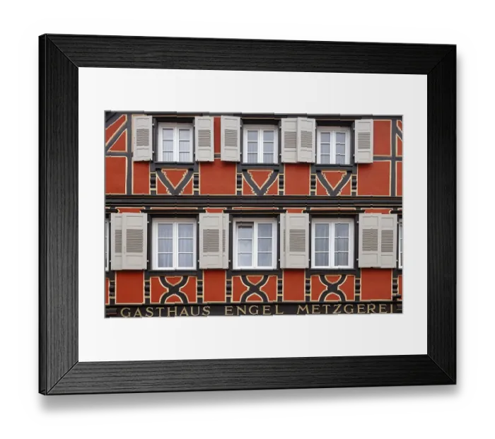 Framed Print : Detailed view of a historic half-timbered house from Gasthof Engel