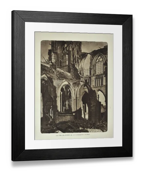 Framed Print : Ruined cathedral at Ypres after bombardment in Flanders during the First World War