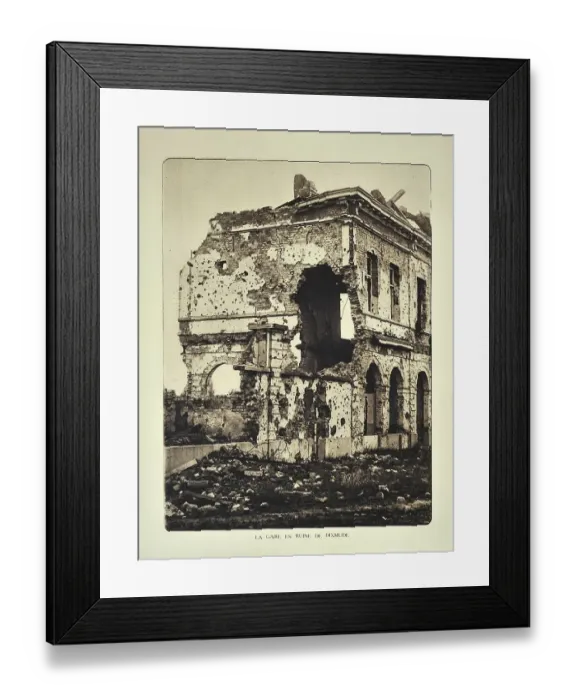 Framed Print : The railway station at Diksmuide in ruins after bombardment in Flanders during the First World War Framed Print : The railway station at Diksmuide in ruins after bombardment in Flanders during the First World War