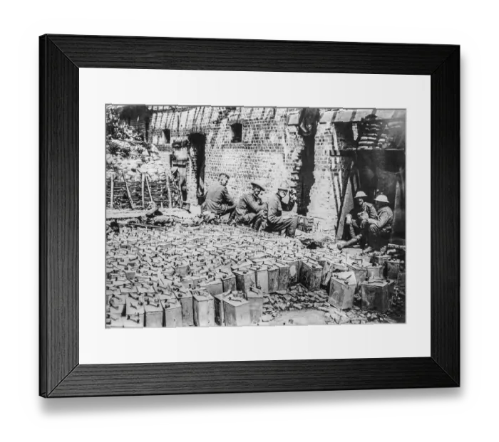 Framed Print : WWI British soldiers with jerrycans at water-filled petrol tin dump at Elverdinghe Framed Print : WWI British soldiers with jerrycans at water-filled petrol tin dump at Elverdinghe