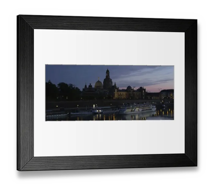 Framed Print : Illuminated skyline of Dresden in the evening light with the Frauenkirche