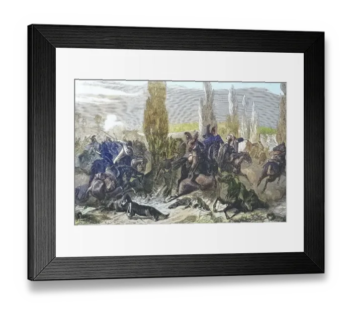 Framed Print : The 3rd Saxon riders regiment in the battle at Buzaney
