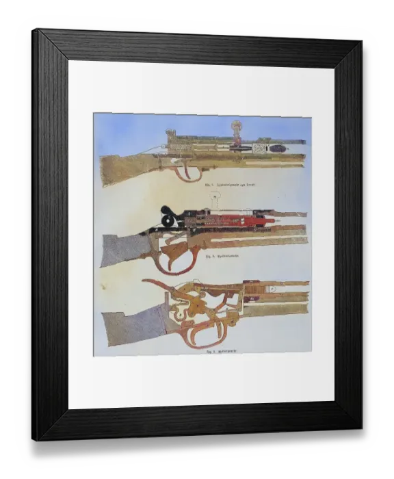 Framed Print : Dreyse needle-gun, Chassepot or fusil modele 1866 and a Werder rifle