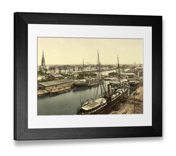 Framed Print : View of the new harbour from the lighthouse