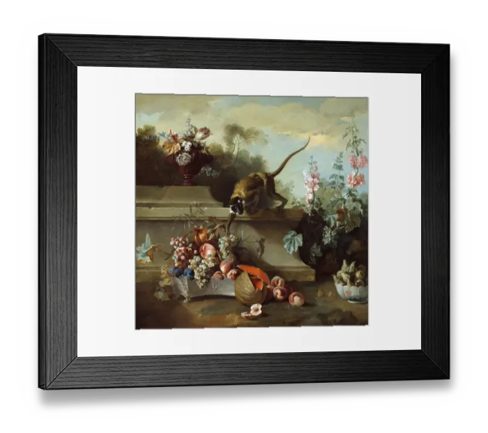 Framed Print : Still Life with a Monkey Taking Fruit from a Fruit Basket Framed Print : Still Life with a Monkey Taking Fruit from a Fruit Basket