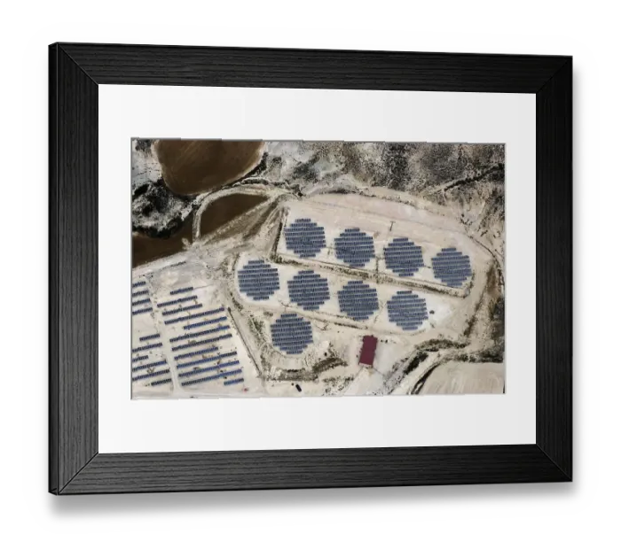 Framed Print : Aerial view of a solar farm in the form of a solar cell
