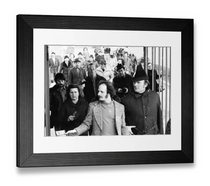 Framed Print : The shift change at the Opel factory gate in Bochum on 29 Framed Print : The shift change at the Opel factory gate in Bochum on 29