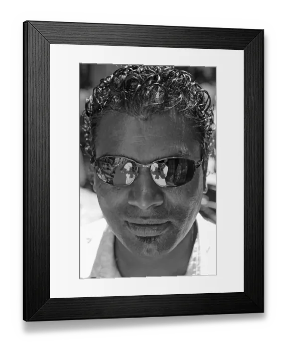 Framed Print : Portrait with Sunglasses of a Mauritian Framed Print : Portrait with Sunglasses of a Mauritian
