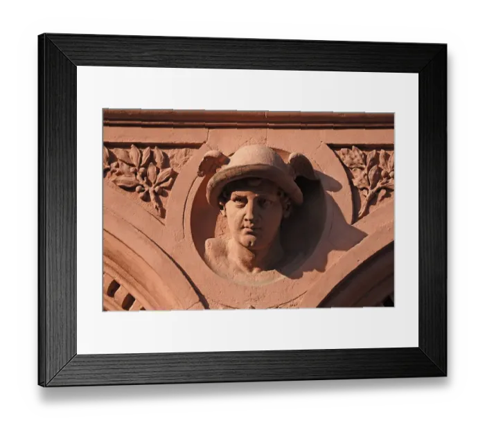 Framed Print : Head of Mercury on a house facade at Markt 10 Framed Print : Head of Mercury on a house facade at Markt 10