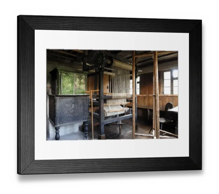Framed Print : Loom, 1749, and tiled stove 1796 Framed Print : Loom, 1749, and tiled stove 1796