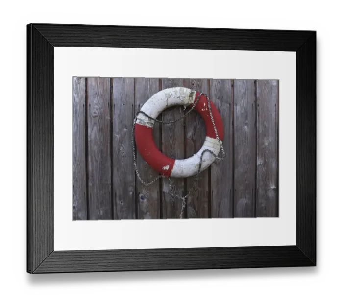 Framed Print : Lifebelt on a wooden wall, Fraueninsel Framed Print : Lifebelt on a wooden wall, Fraueninsel