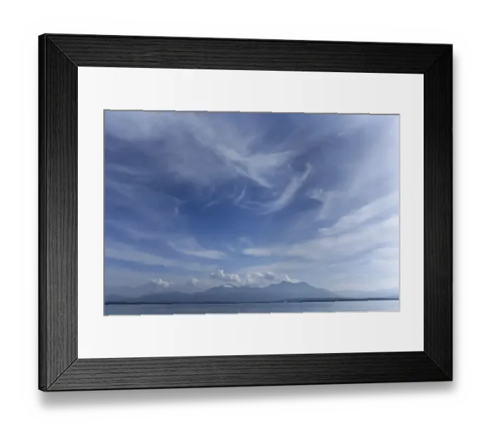 Framed Print : Cloudy sky with Lake Chiemsee and the Chiemgau mountains Framed Print : Cloudy sky with Lake Chiemsee and the Chiemgau mountains