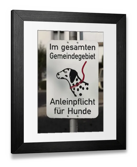 Framed Print : Sign for dogs to be leashed on Fraueninsel Framed Print : Sign for dogs to be leashed on Fraueninsel