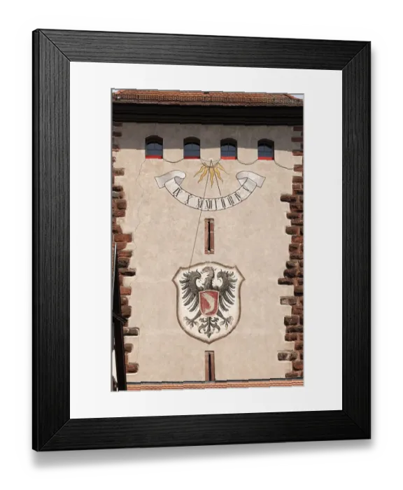 Framed Print : Town coat of arms and sundial from the Obertorturm