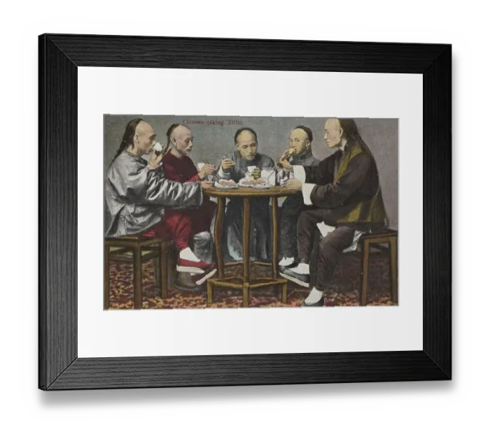 Framed Print : Chinese eating tiffin, a light tea meal around 3pm