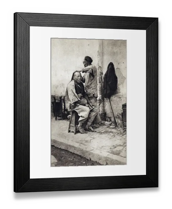 Framed Print : Street barber, 1922, Shanghai, China Framed Print : Street barber, 1922, Shanghai, China