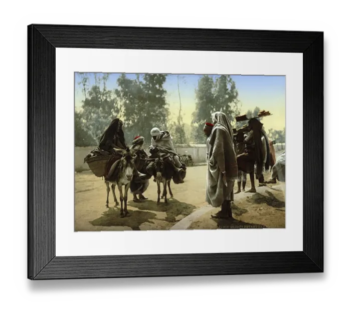 Framed Print : Bedouins with donkeys, group in front of the Bab Aleona